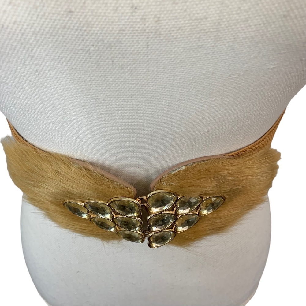 VINTAGE Faux Fur & Jeweled Heart Stretch Belt